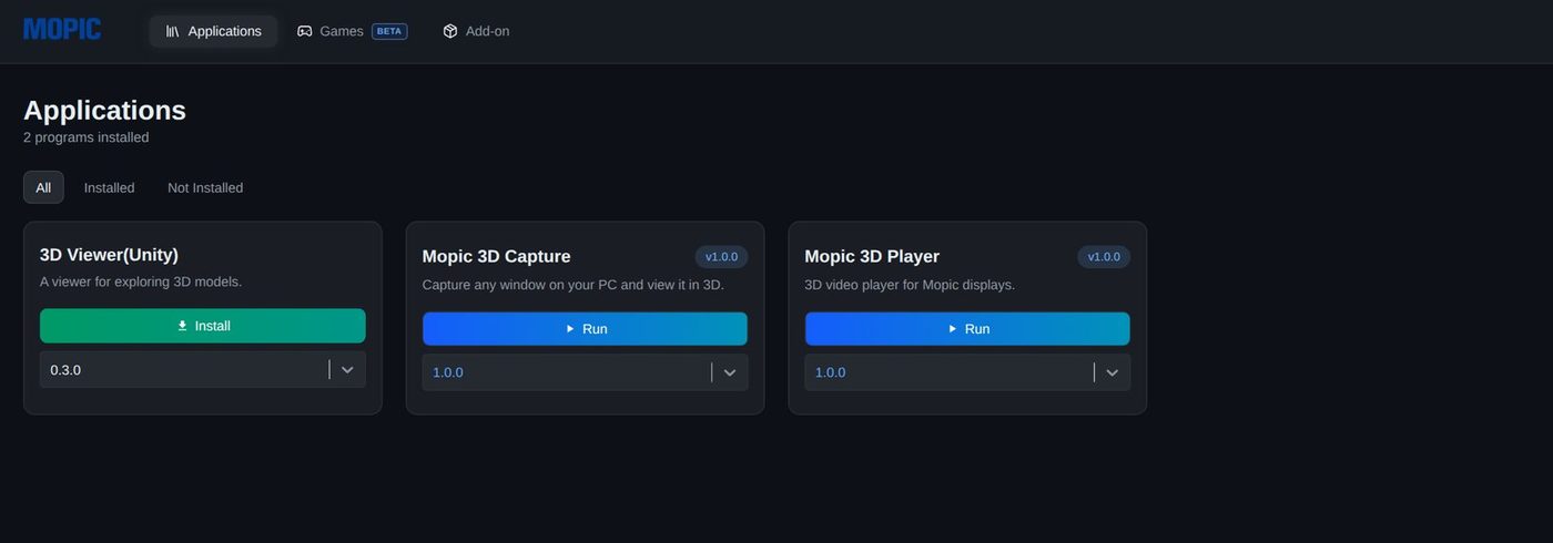 MOPIC Hub Applications tab