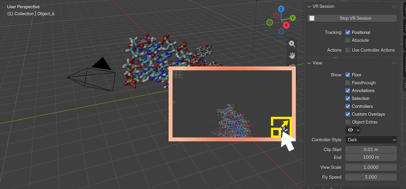 3D view window after the session starts